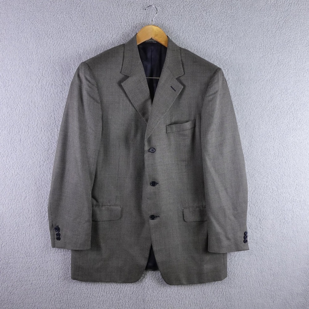 Canali Mens Silk Wool Blazer Grey Blue Check Made In Italy Size 54L Soft Carrer